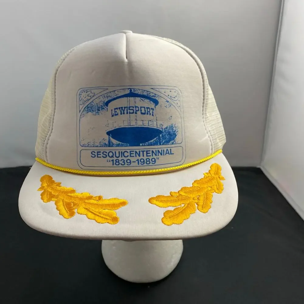White Vintage Gold Leaf Hat Lewisport Ky Sesquicentennial 1839-1989 Promo Cap - Picture 1 of 6